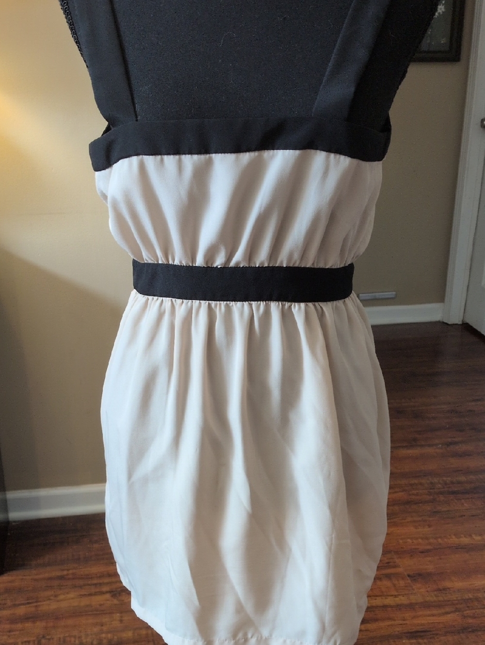 Forever 21 Black and Cream Sleeveless Waistband Mini Dress